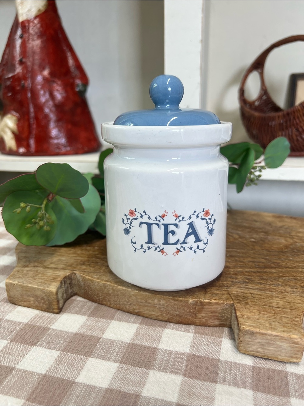 Vintage tea canister Jay imports blue white grandma core replacement